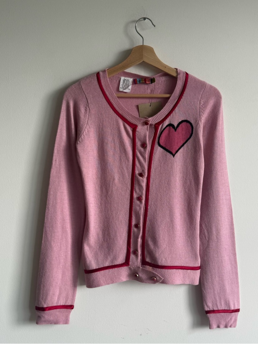 Petro Zillia Pink Cardigan with Heart Patch and Red Trim